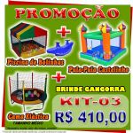 Kit03 - Pula-Pula + Piscina de Bolinhas + Cama Elstica + Gangorra de Brinde