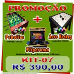 Kit-07 Mesa de Pebolim + Mesa de Aero Hockey + Fliperama Arcade Bartop Clssicos Retr c/ +10.000 Jogos